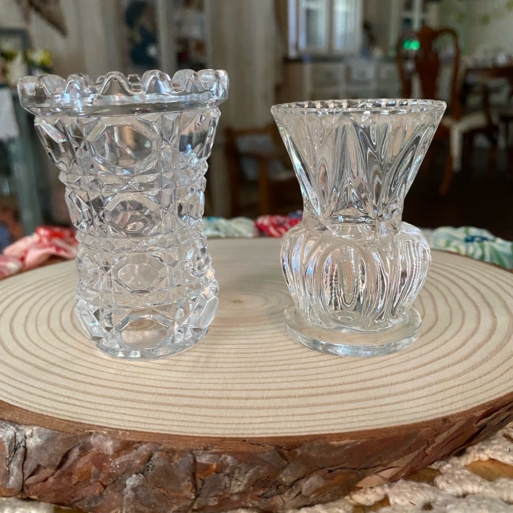 🌻Lead Crystal Toothpick Holder/Mini Vase X 2. One Princess House. Second?